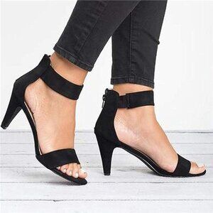 Black Suede Ankle‎ Strap Heels With Back Zipper Size 7.5 Guilty Shoes
